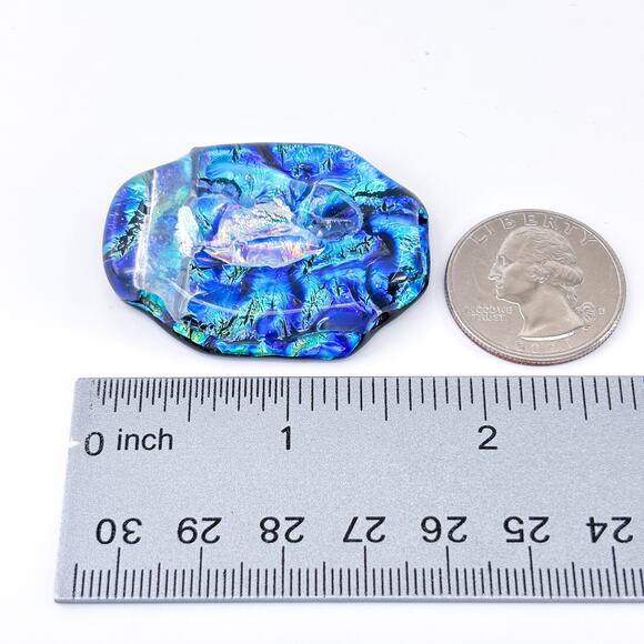 Vintage Artisan Dichroic Blue Iridescent Abstract Glass Pendant - Picture 6 of 6